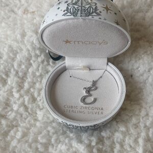 Macy's Sterling Silver “E” Necklace with Cubic Zirconia